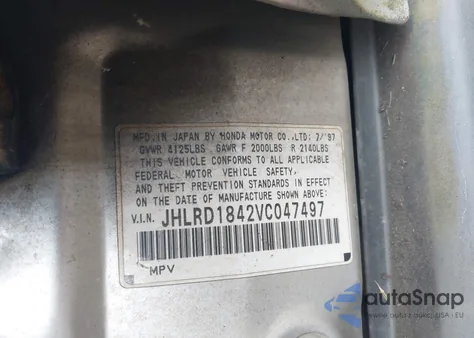 1997 Honda Cr-V from USA, damaged, VIN JHLRD1842VC047497